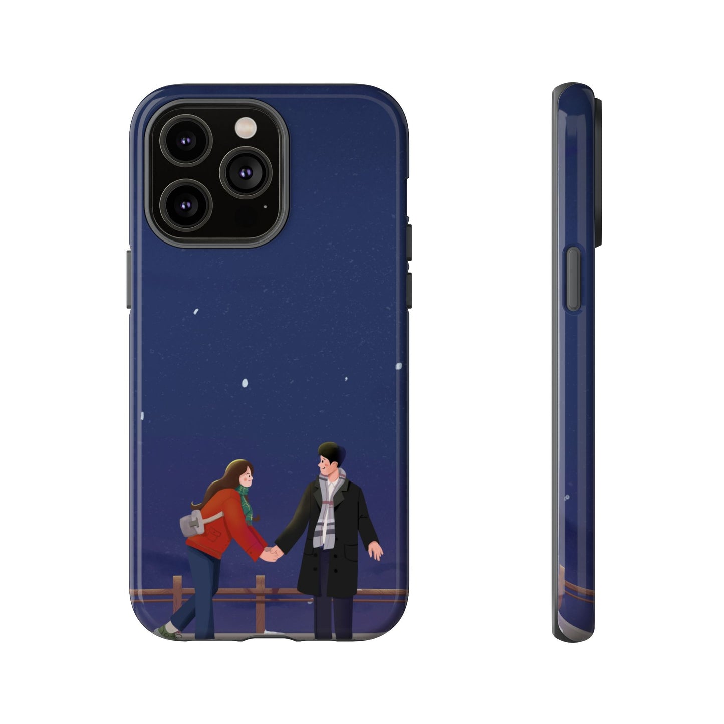 Blue Illustrated Couple and Night Sky Phone Case