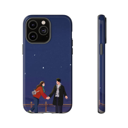Blue Illustrated Couple and Night Sky Phone Case