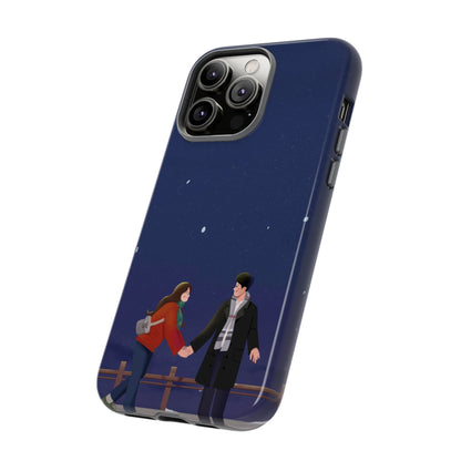 Blue Illustrated Couple and Night Sky Phone Case
