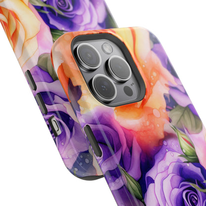 Vibrant Purple and Gold Floral Pattern Magnetic iPhone Case