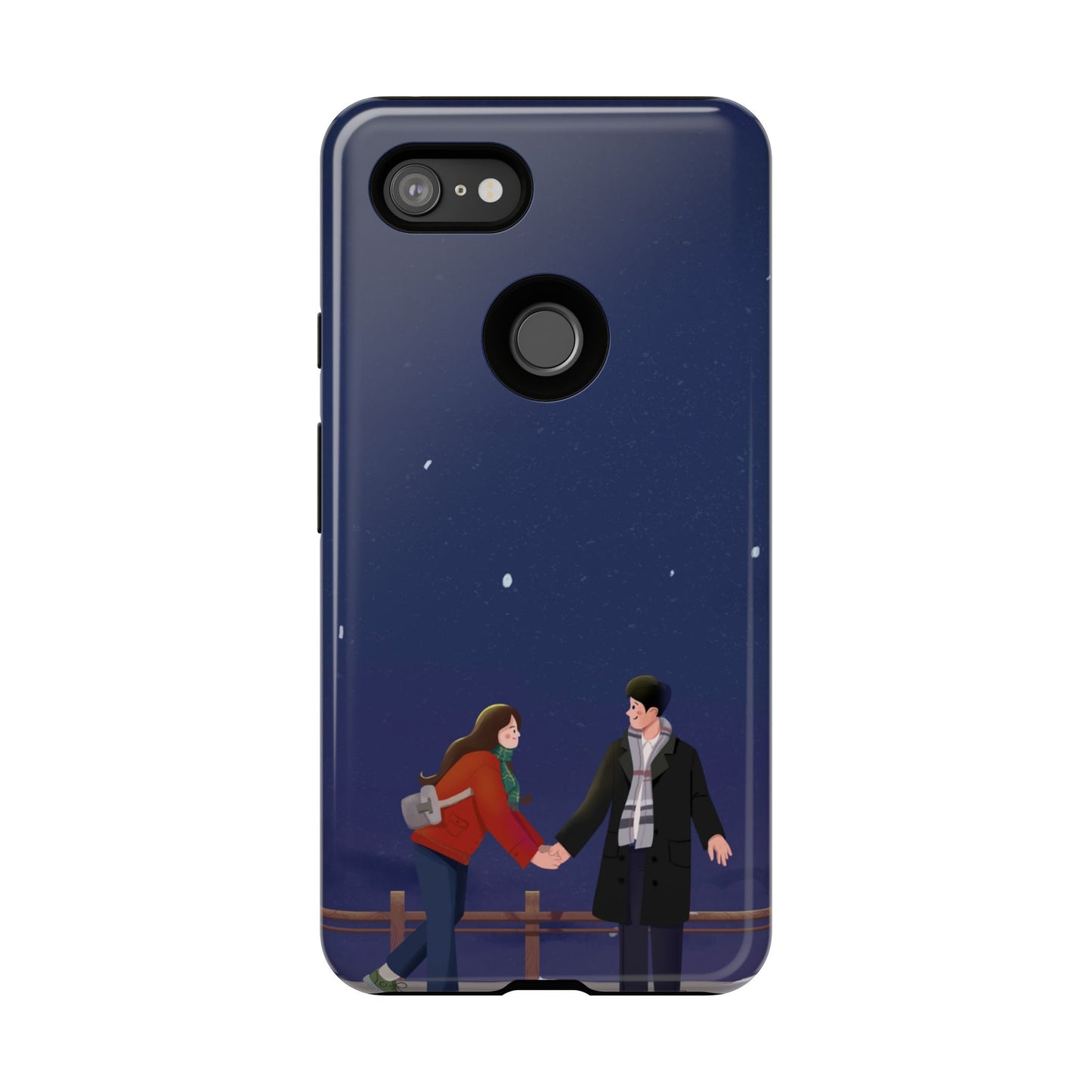 Blue Illustrated Couple and Night Sky Phone Case