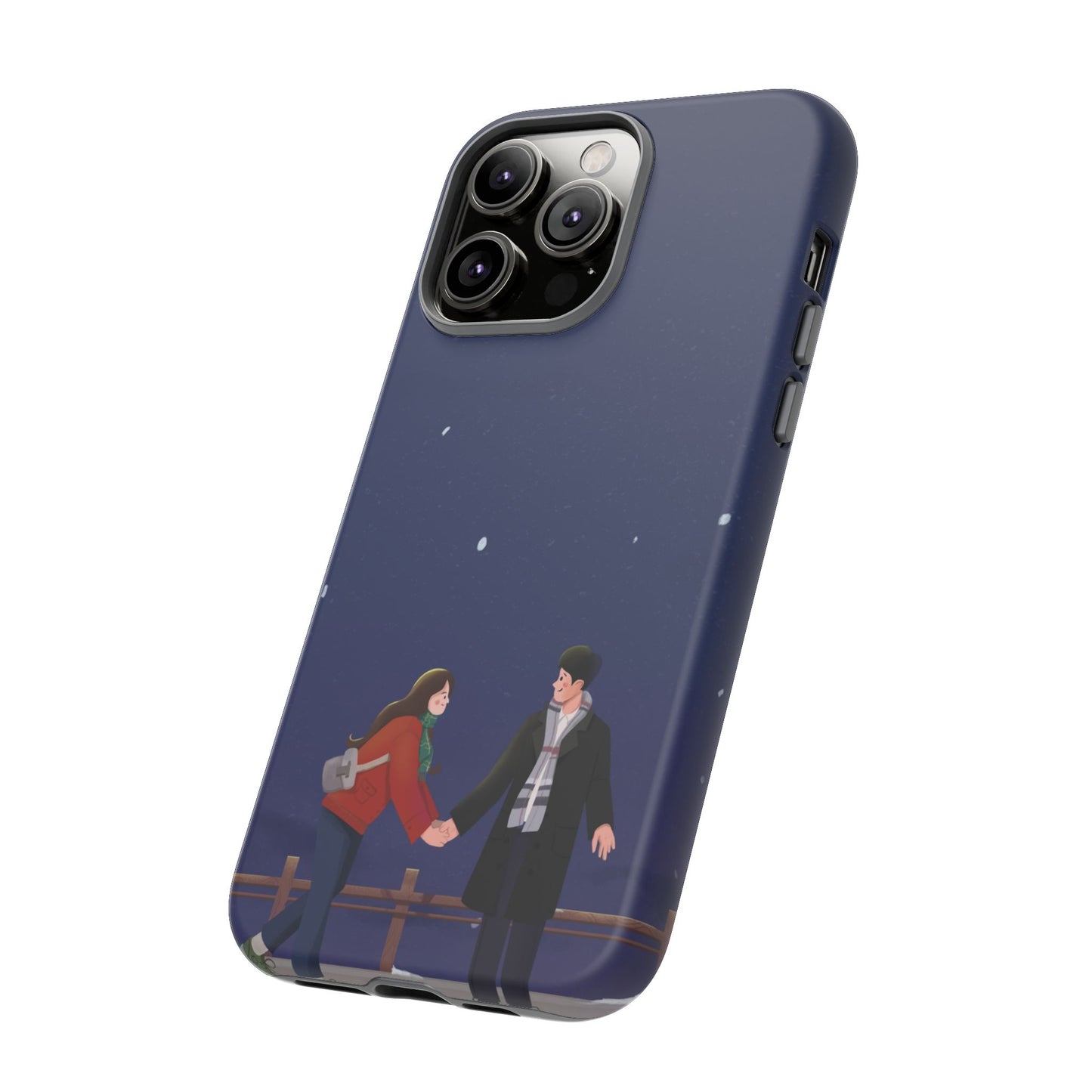 Blue Illustrated Couple and Night Sky Phone Case