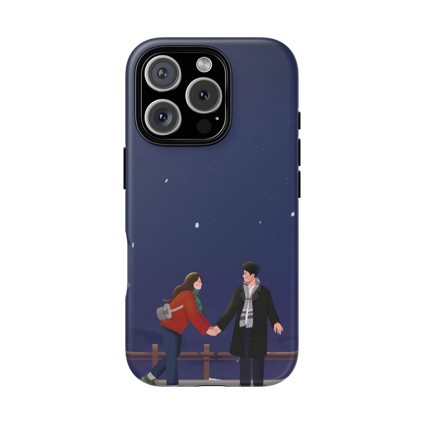 Blue Illustrated Couple and Night Sky Phone Case