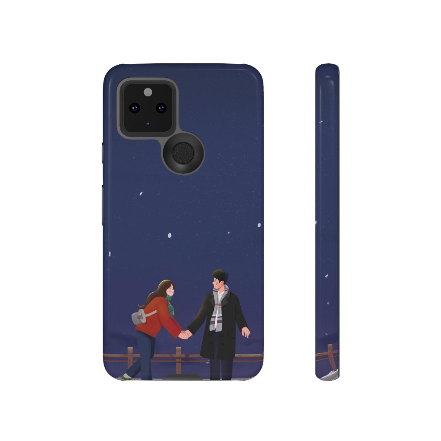 Blue Illustrated Couple and Night Sky Phone Case