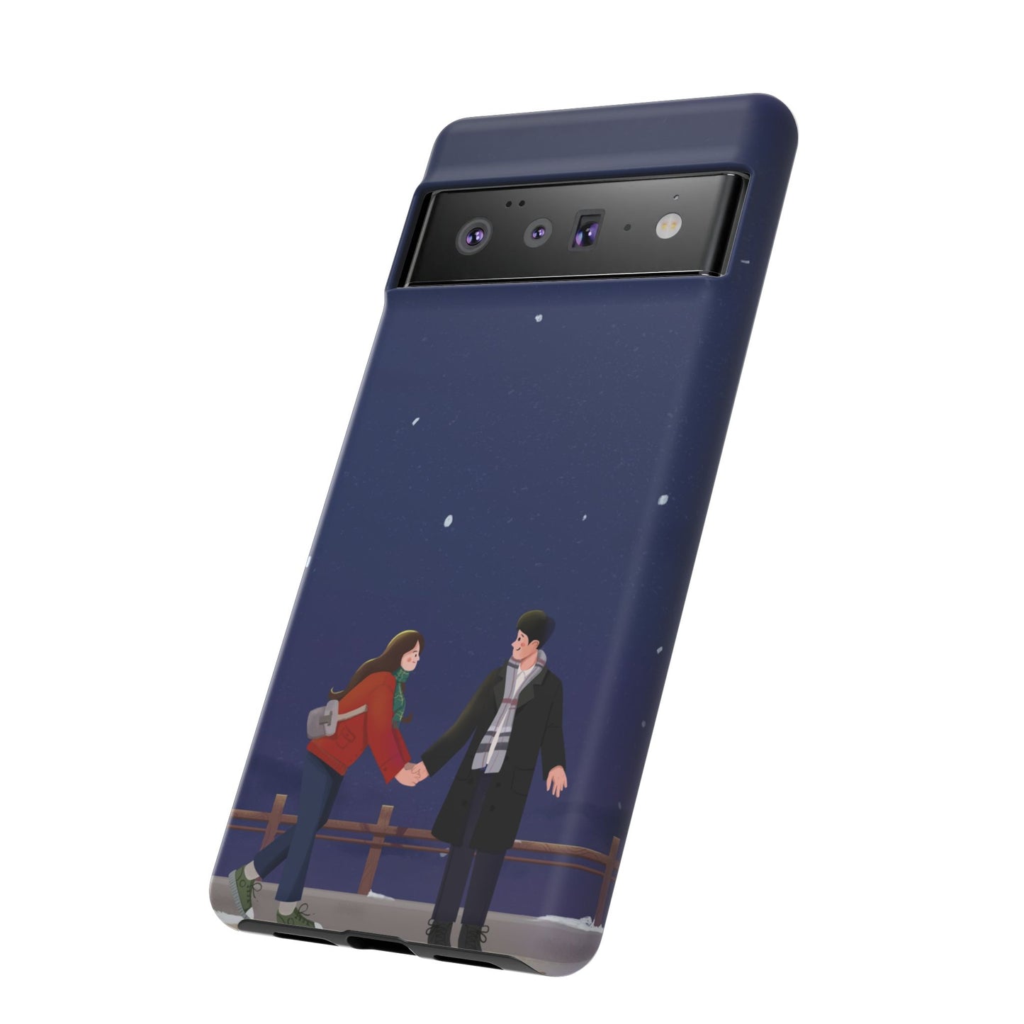 Blue Illustrated Couple and Night Sky Phone Case