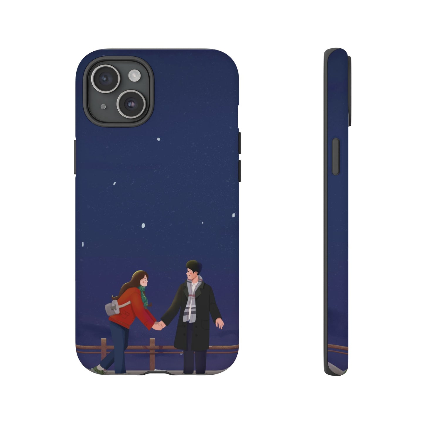 Blue Illustrated Couple and Night Sky Phone Case