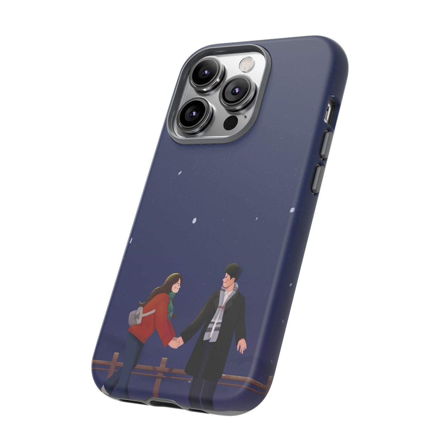 Blue Illustrated Couple and Night Sky Phone Case