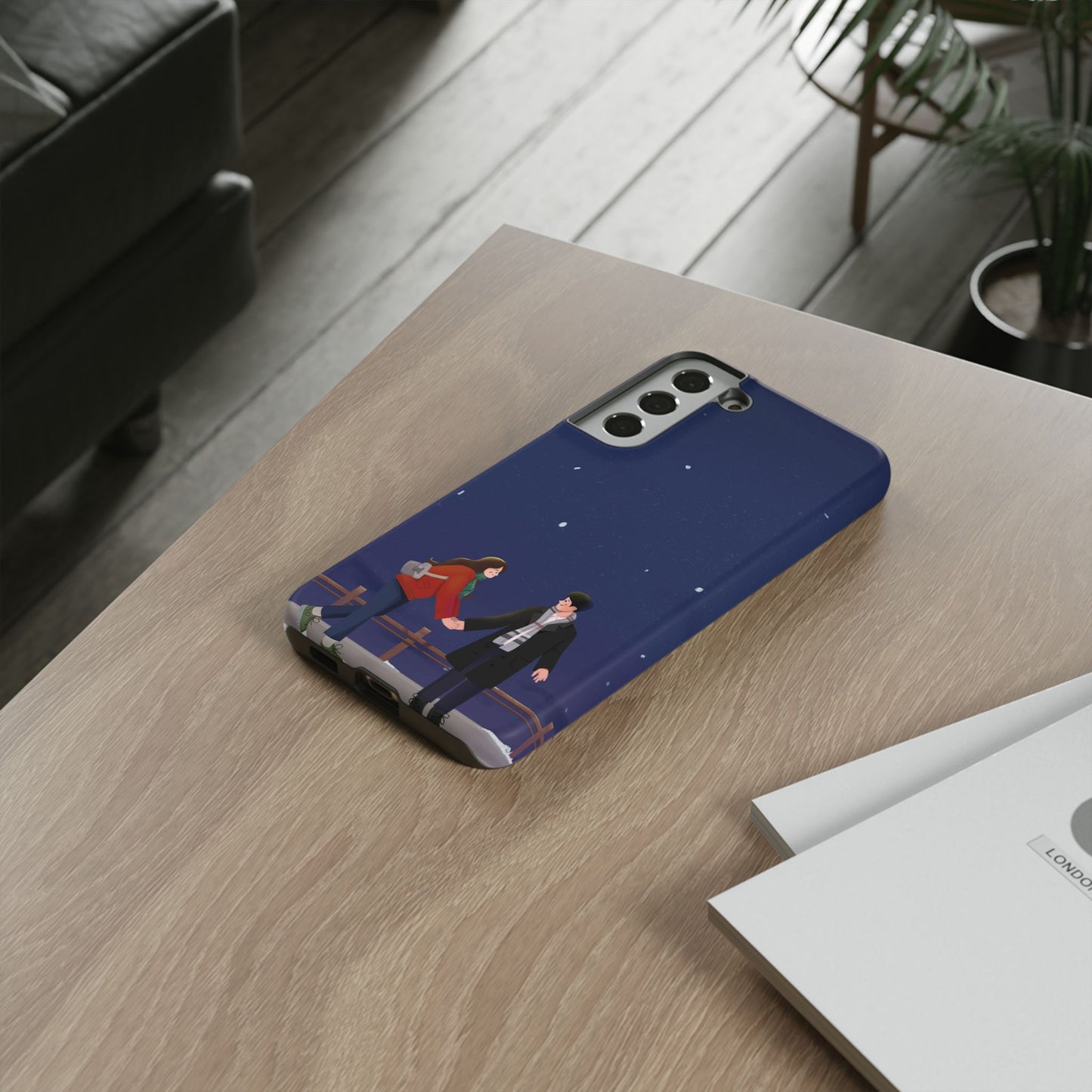 Blue Illustrated Couple and Night Sky Phone Case
