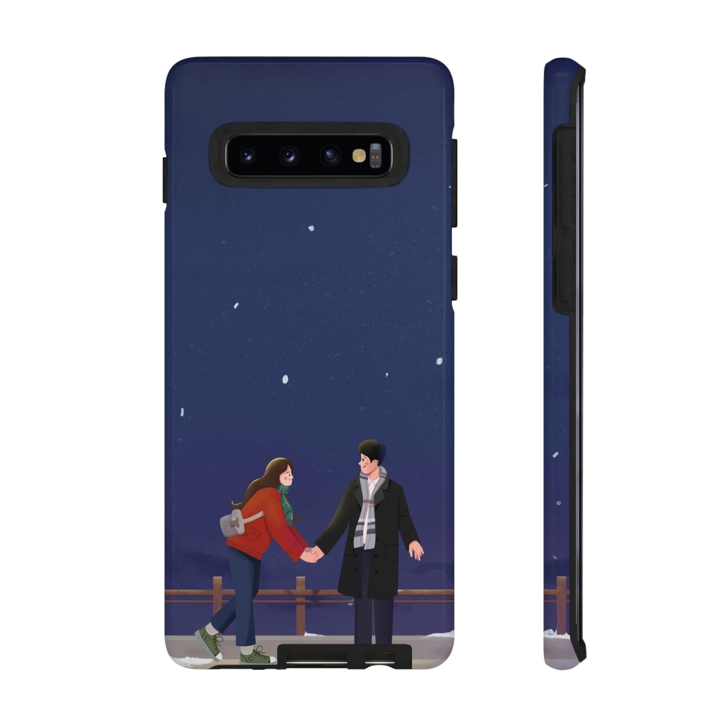 Blue Illustrated Couple and Night Sky Phone Case