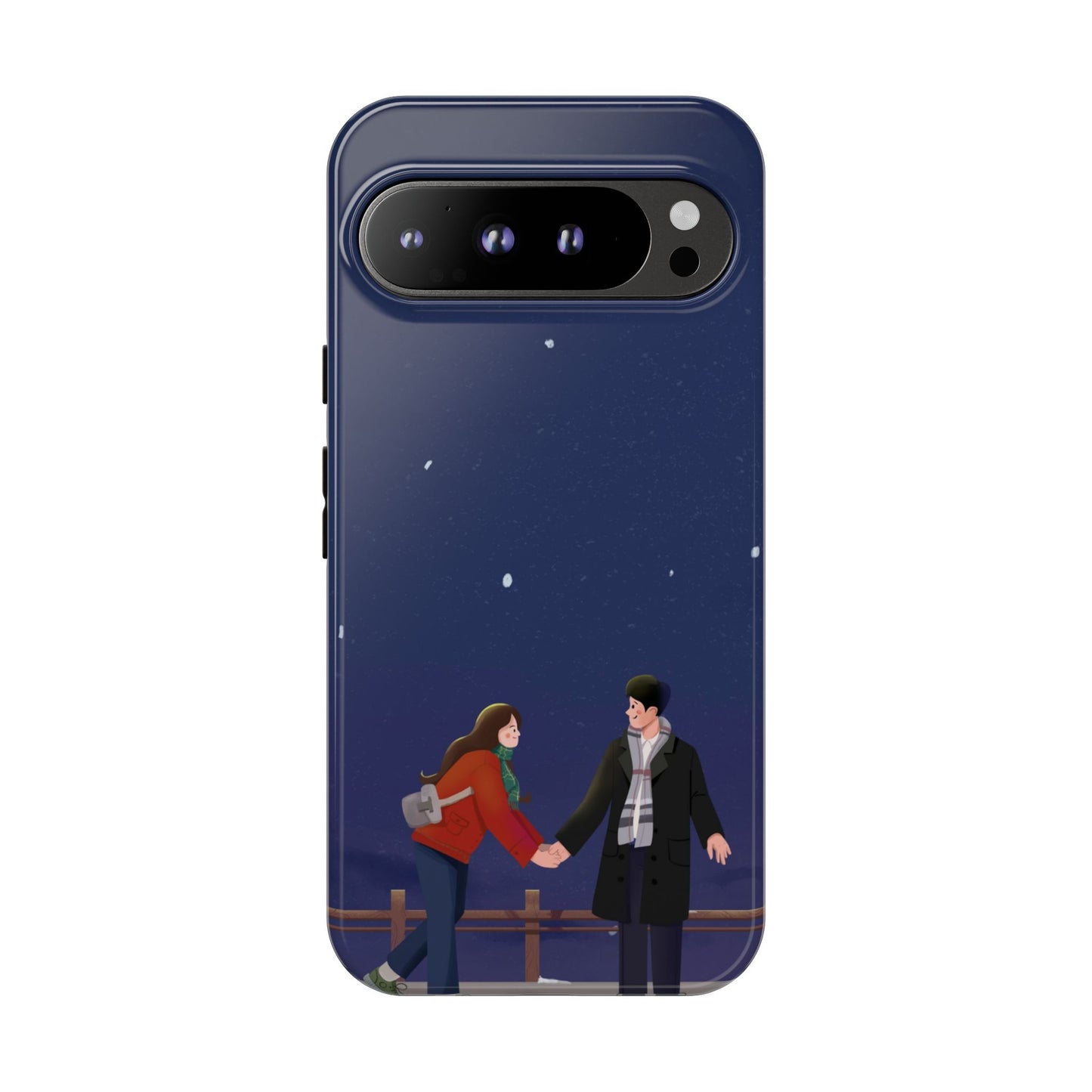 Blue Illustrated Couple and Night Sky Phone Case