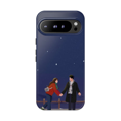 Blue Illustrated Couple and Night Sky Phone Case