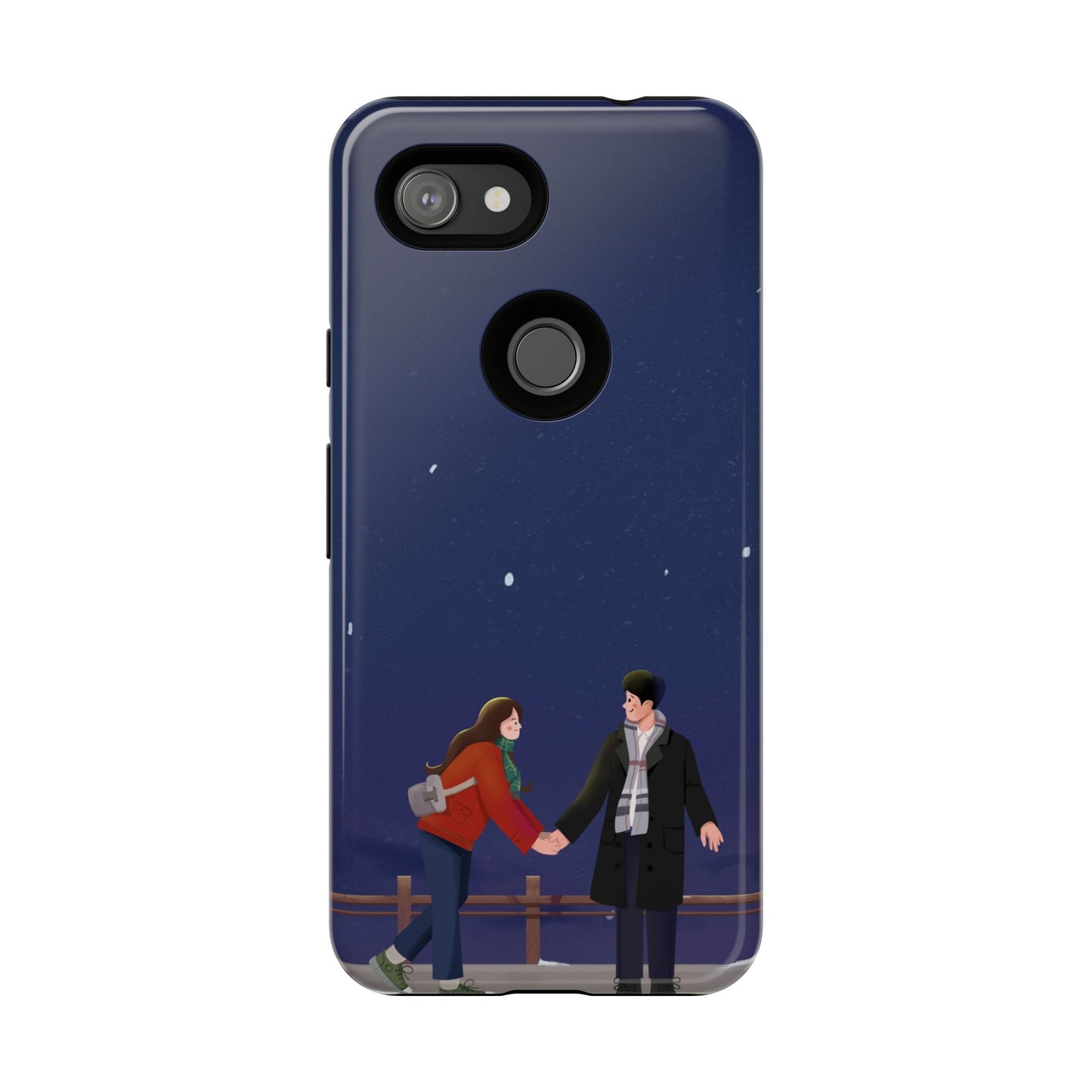 Blue Illustrated Couple and Night Sky Phone Case