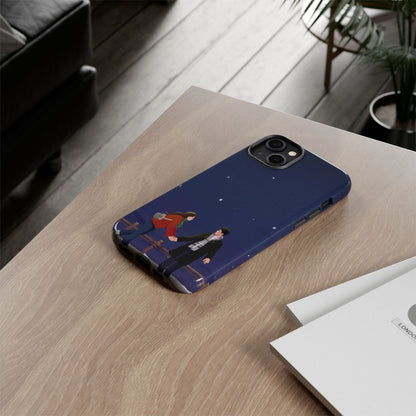 Blue Illustrated Couple and Night Sky Phone Case