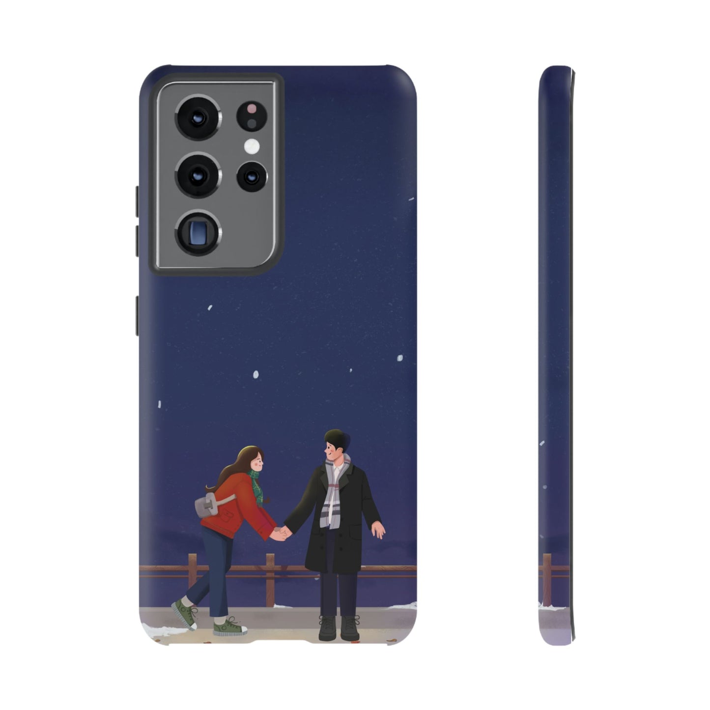 Blue Illustrated Couple and Night Sky Phone Case