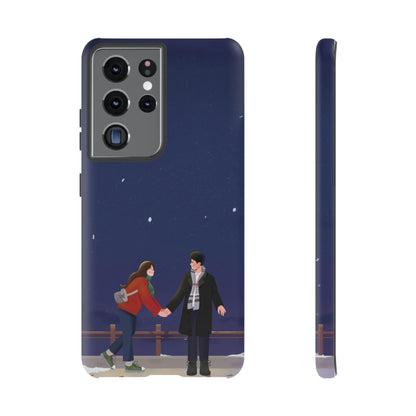 Blue Illustrated Couple and Night Sky Phone Case