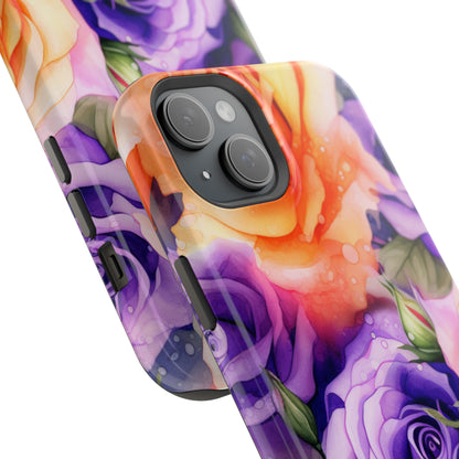 Vibrant Purple and Gold Floral Pattern Magnetic iPhone Case