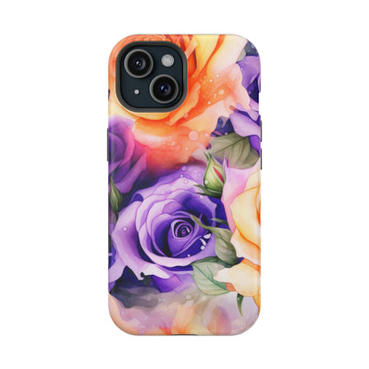 Vibrant Purple and Gold Floral Pattern Magnetic iPhone Case