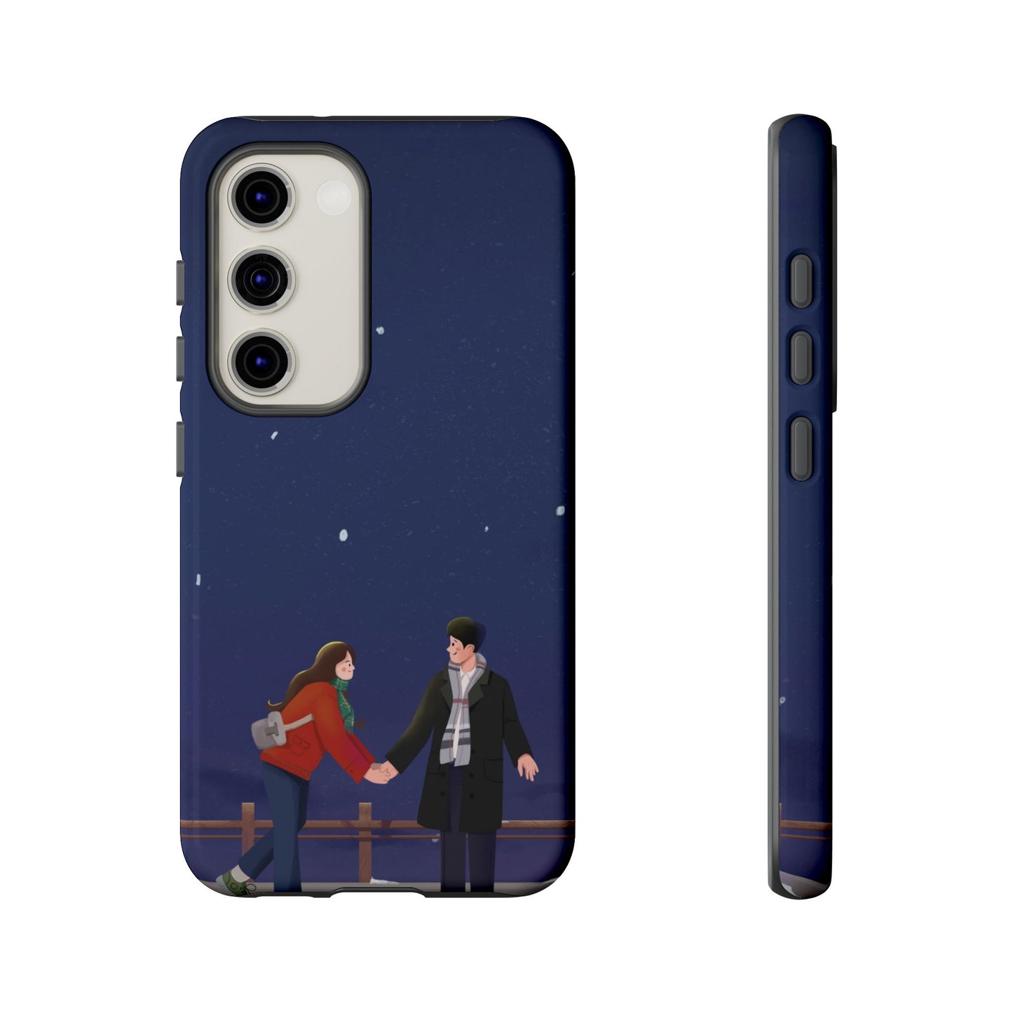 Blue Illustrated Couple and Night Sky Phone Case