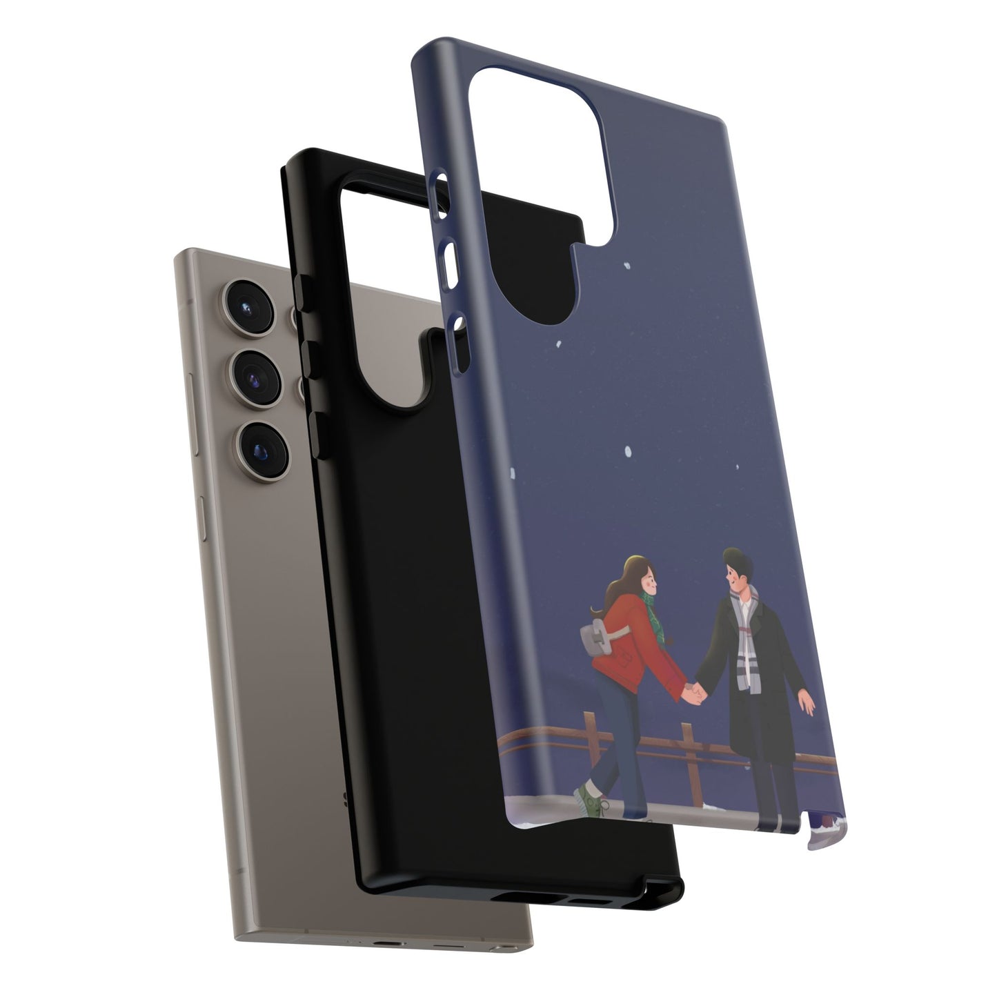 Blue Illustrated Couple and Night Sky Phone Case