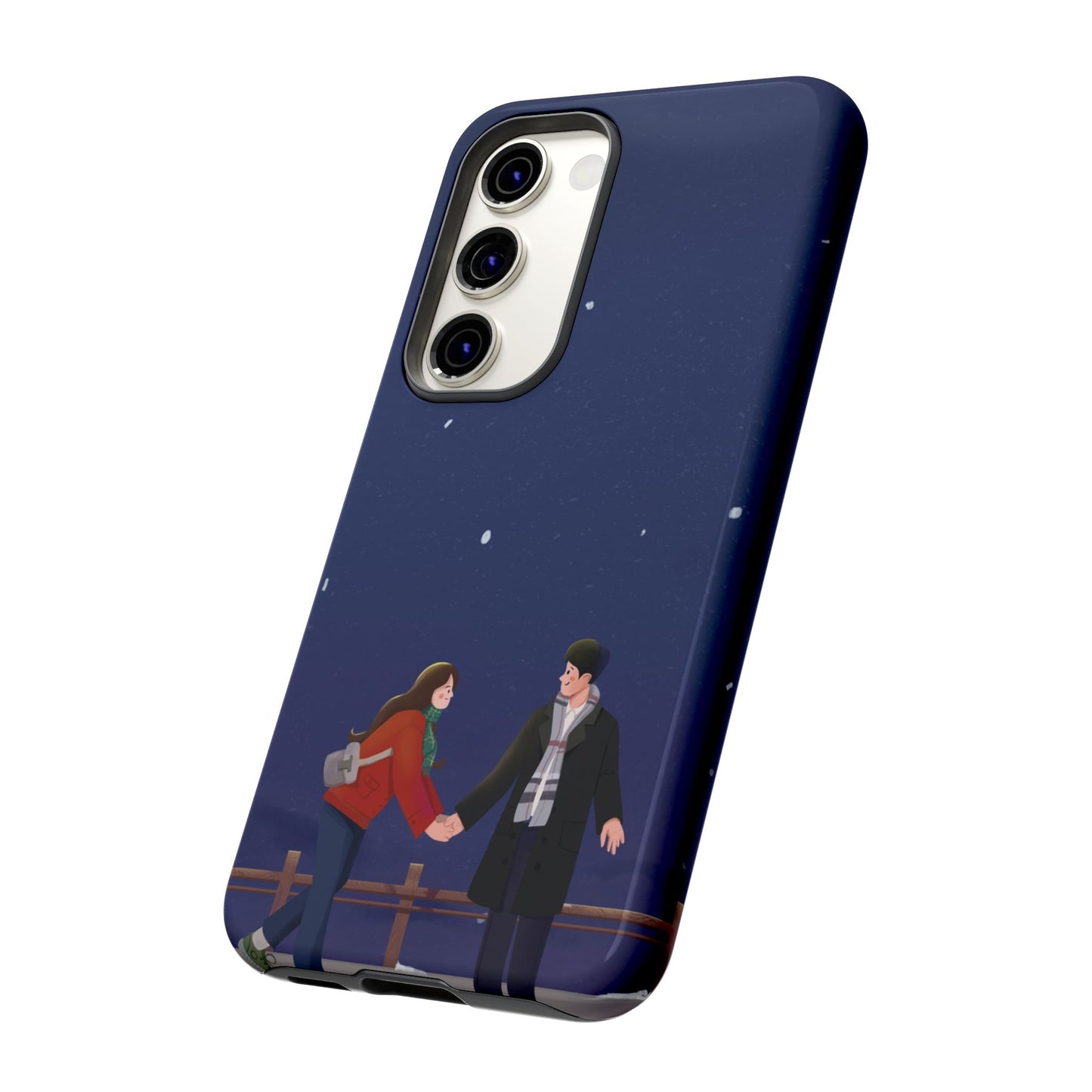 Blue Illustrated Couple and Night Sky Phone Case