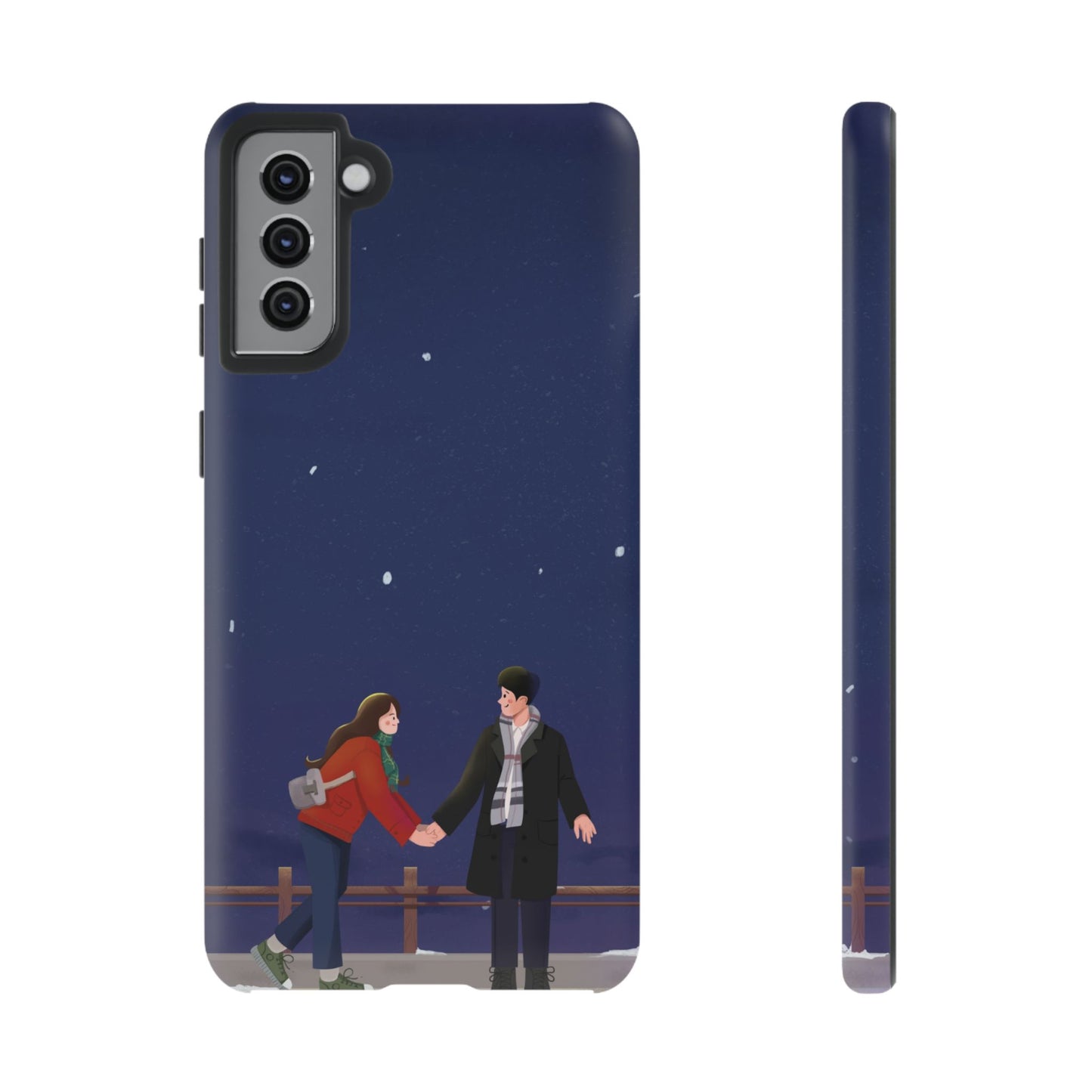Blue Illustrated Couple and Night Sky Phone Case