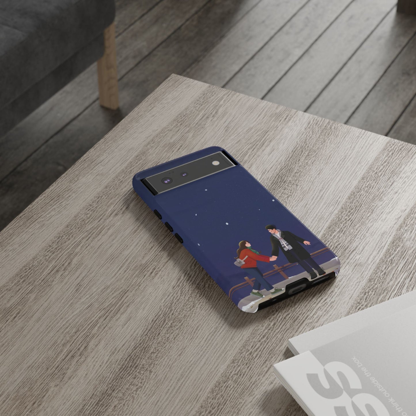 Blue Illustrated Couple and Night Sky Phone Case