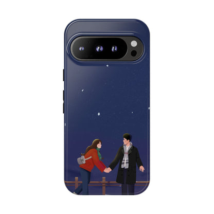 Blue Illustrated Couple and Night Sky Phone Case