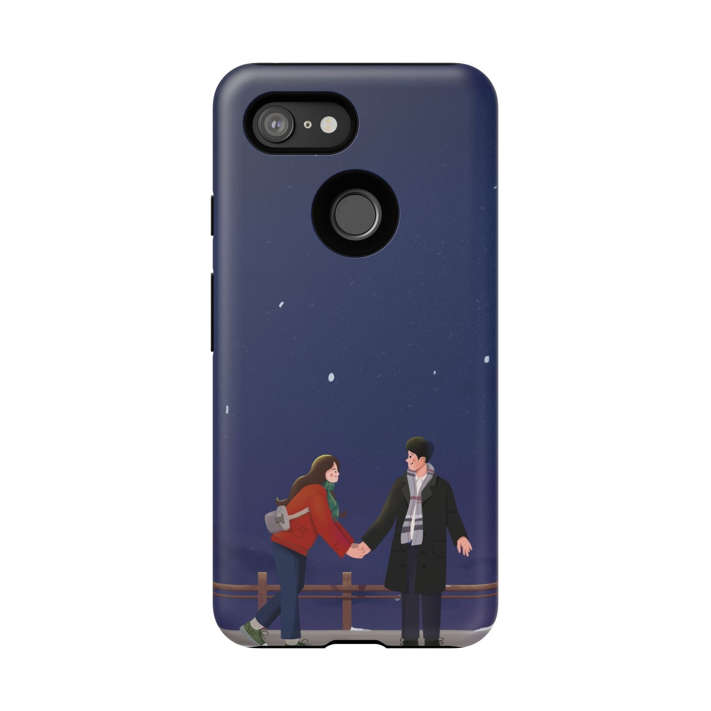 Blue Illustrated Couple and Night Sky Phone Case