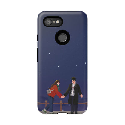 Blue Illustrated Couple and Night Sky Phone Case