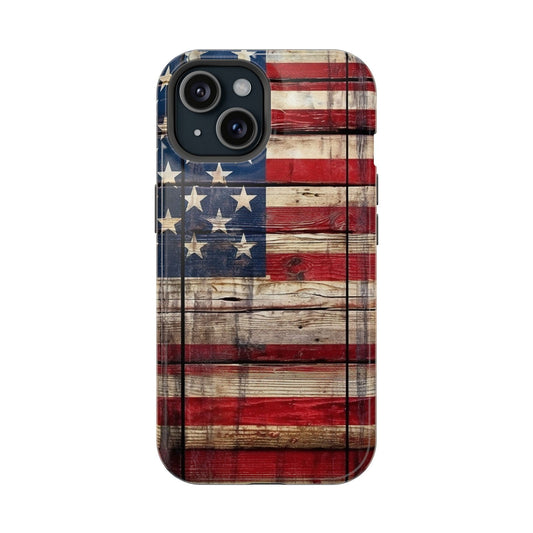 American Flag Rustic Wood iPhone MagSafe Case - Techy Treasures - Mobile Phone Cases 