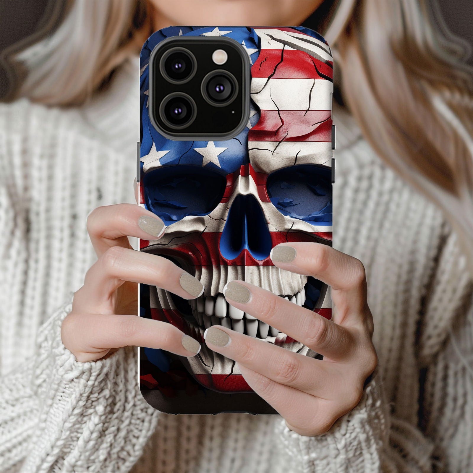 American Flag Skull Magsafe iPhone Tough Case - Techy Treasures -  