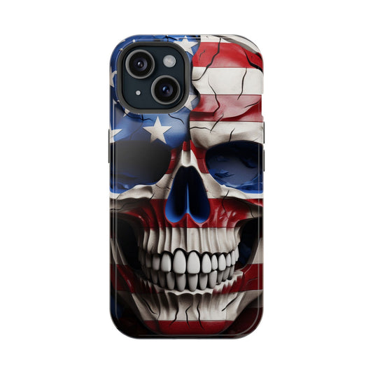 American Flag Skull Magsafe iPhone Tough Case - Techy Treasures - Phone Case 