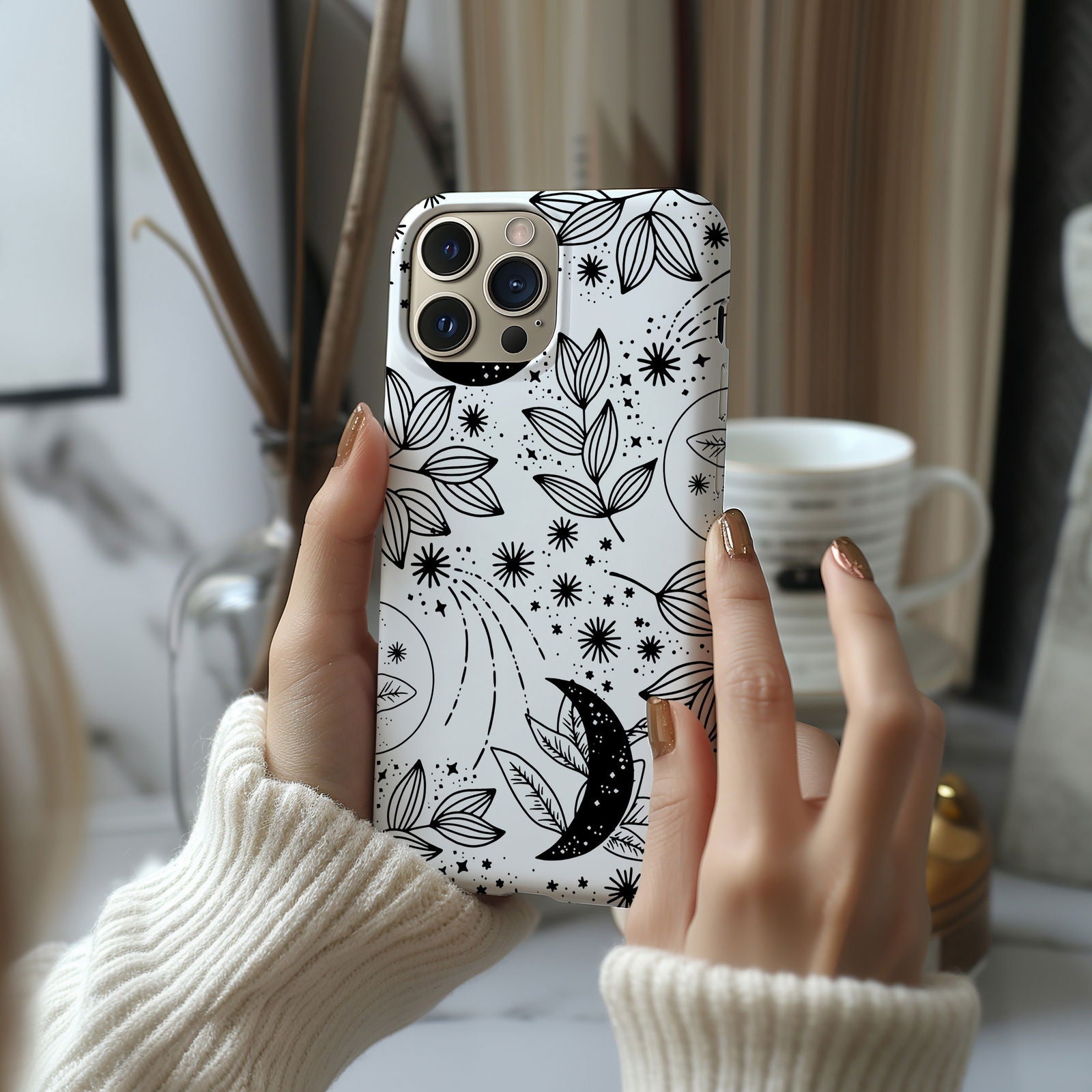 Black White Celestial Magsafe iPhone Case - Techy Treasures - Mobile Phone Cases 