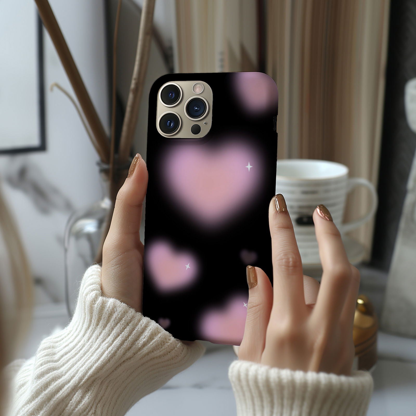 Black and Pink Blurry Hearts Magsafe iPhone Case - Techy Treasures -  