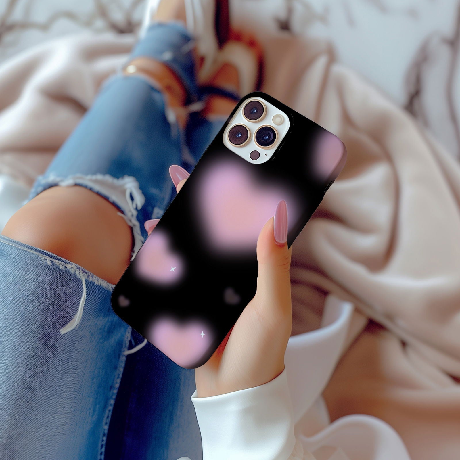 Black and Pink Blurry Hearts Magsafe iPhone Case - Techy Treasures -  
