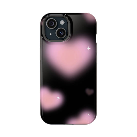 Black and Pink Blurry Hearts Magsafe iPhone Case - Techy Treasures - Mobile Phone Cases 