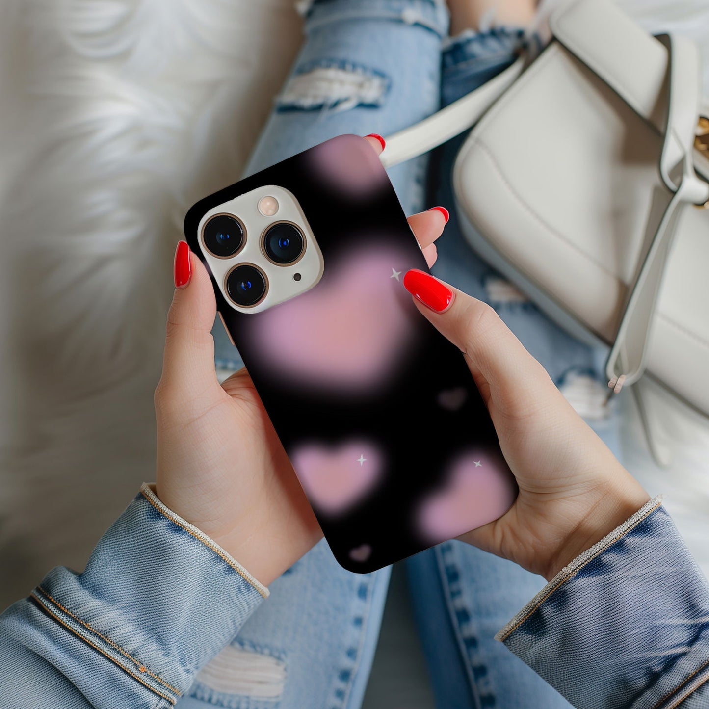 Black and Pink Blurry Hearts Magsafe iPhone Case - Techy Treasures - Mobile Phone Cases 