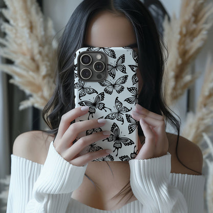 Black and White Butterfly Design MagSafe iPhone Case - Featuring an Array of Vibrant Butterflies, Combining Style and Functionality. - Techy Treasures -  