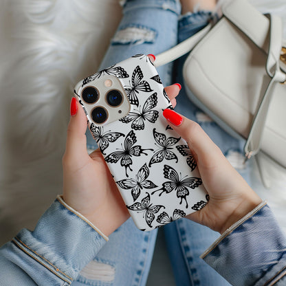 Black and White Butterfly Design MagSafe iPhone Case - Featuring an Array of Vibrant Butterflies, Combining Style and Functionality. - Techy Treasures -  