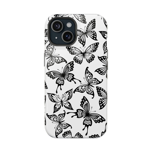 Black and White Butterfly Design MagSafe iPhone Case - Featuring an Array of Vibrant Butterflies, Combining Style and Functionality. - Techy Treasures - Mobile Phone Cases 