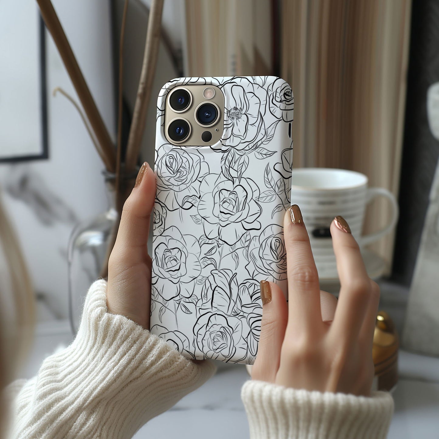 Black and White Rose Hand-Drawn Magsafe iPhone Case - Techy Treasures -  