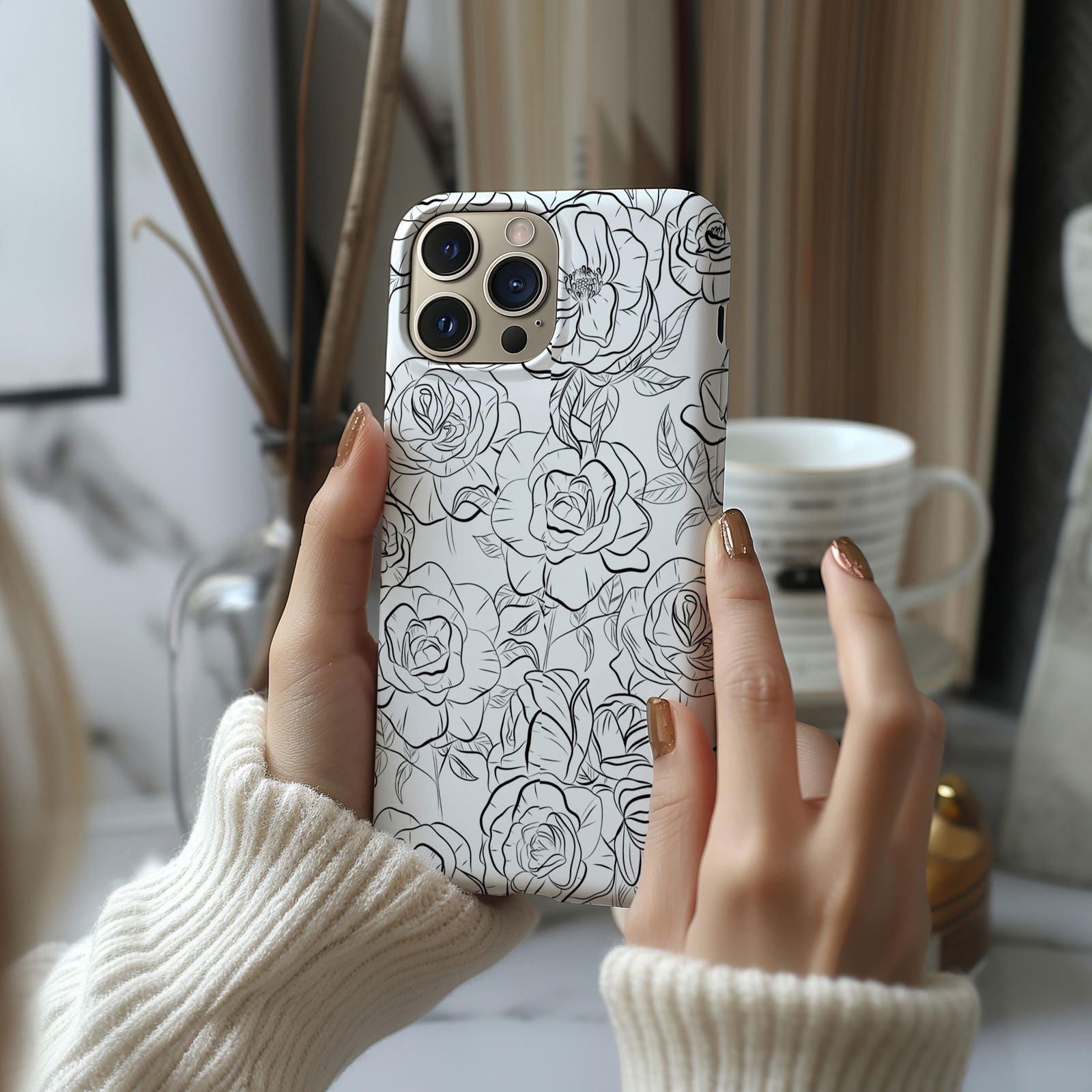 Black and White Rose Hand-Drawn Magsafe iPhone Case - Techy Treasures -  