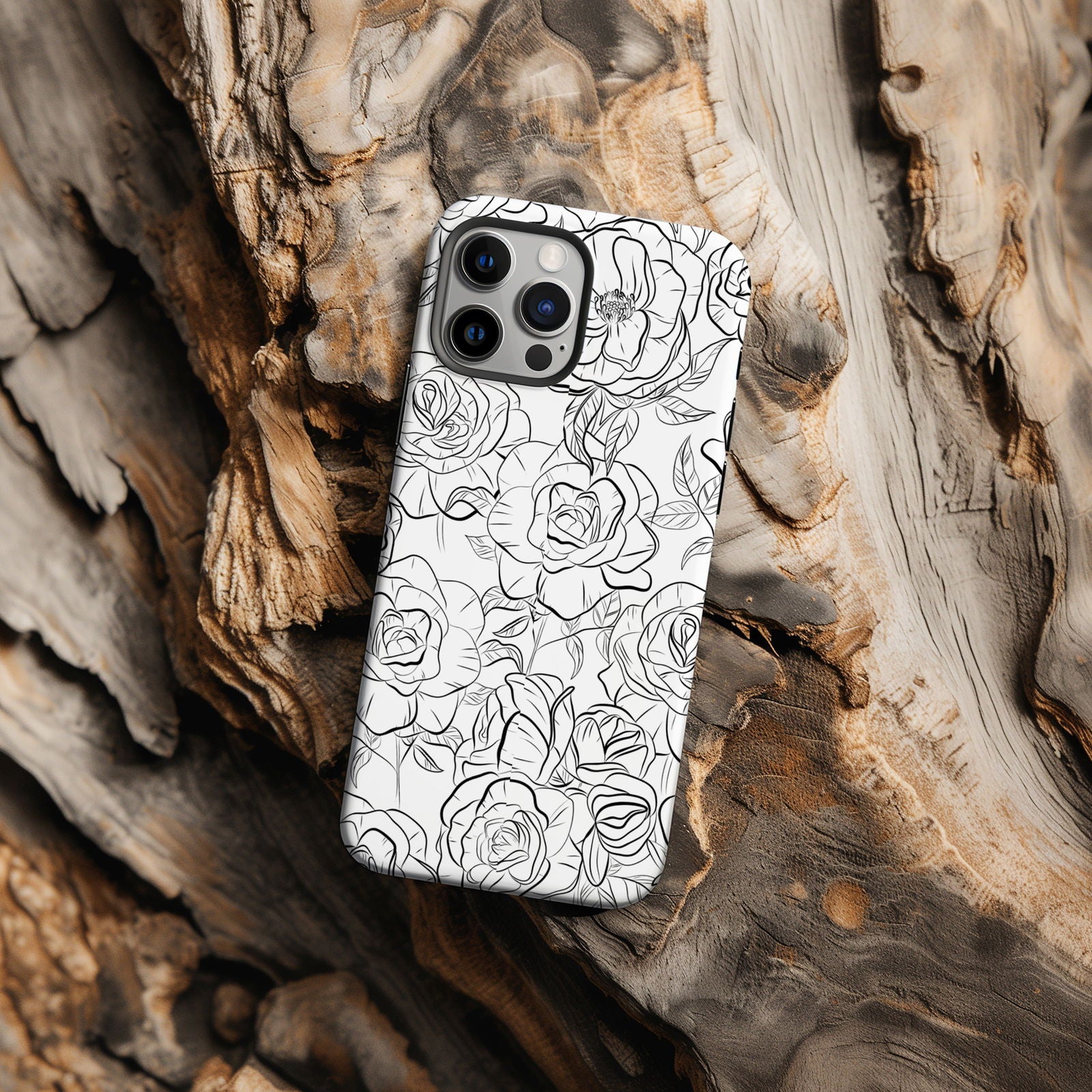 Black and White Rose Hand-Drawn Magsafe iPhone Case - Techy Treasures -  