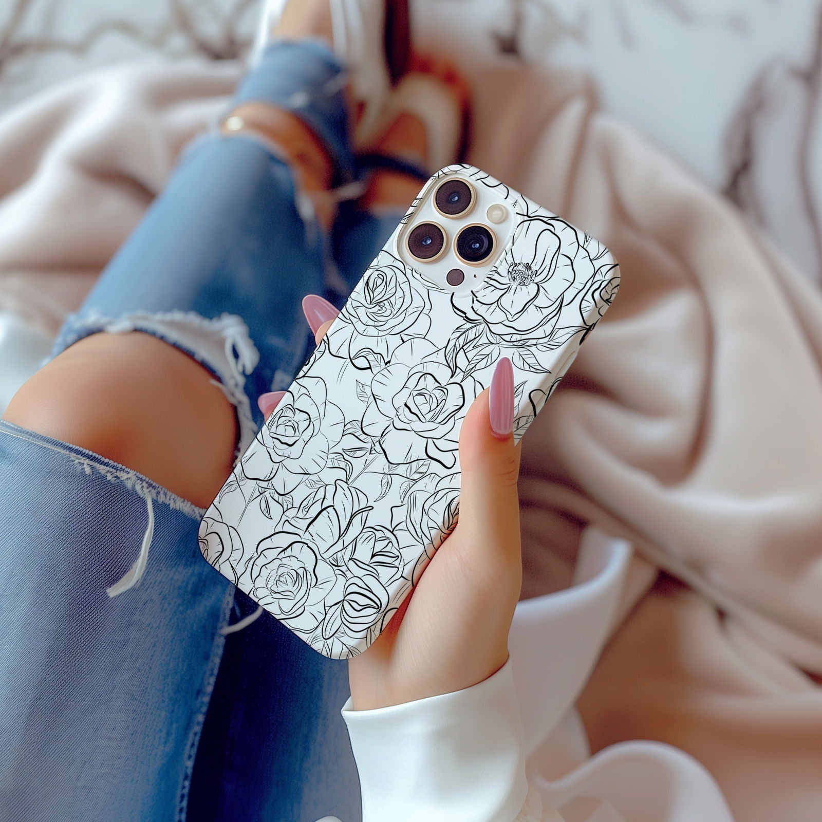 Black and White Rose Hand-Drawn Magsafe iPhone Case - Techy Treasures -  