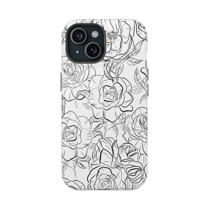Black and White Rose Hand-Drawn Magsafe iPhone Case - Techy Treasures - Mobile Phone Cases 