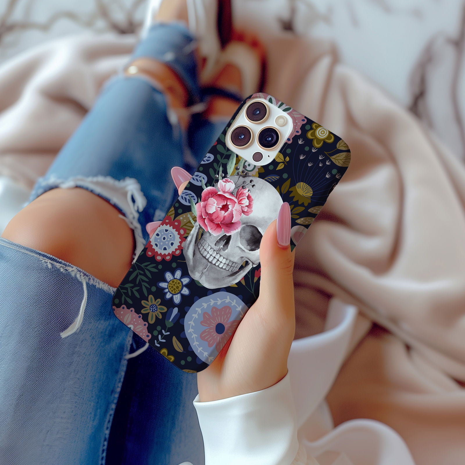 Floral Skull Magsafe iPhone Case - Techy Treasures -  