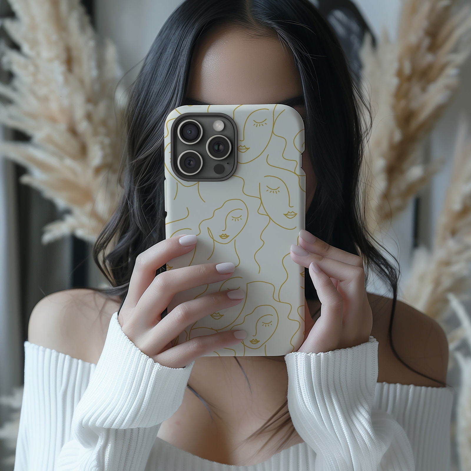 Gold Line Art Face Magsafe iPhone Case - Techy Treasures -  
