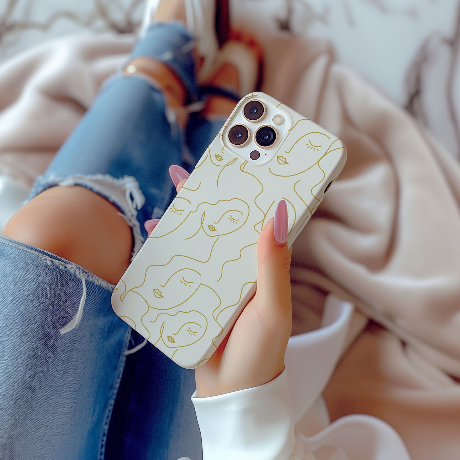 Gold Line Art Face Magsafe iPhone Case - Techy Treasures -  