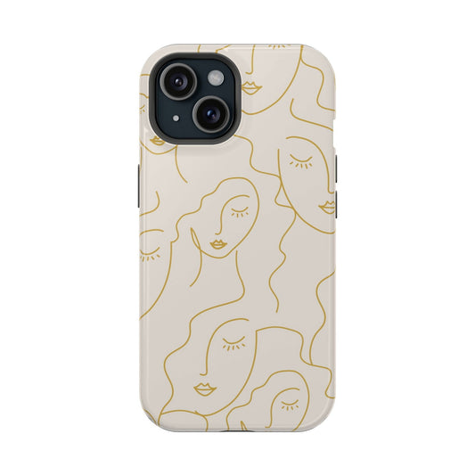 Gold Line Art Face Magsafe iPhone Case - Techy Treasures - Mobile Phone Cases 