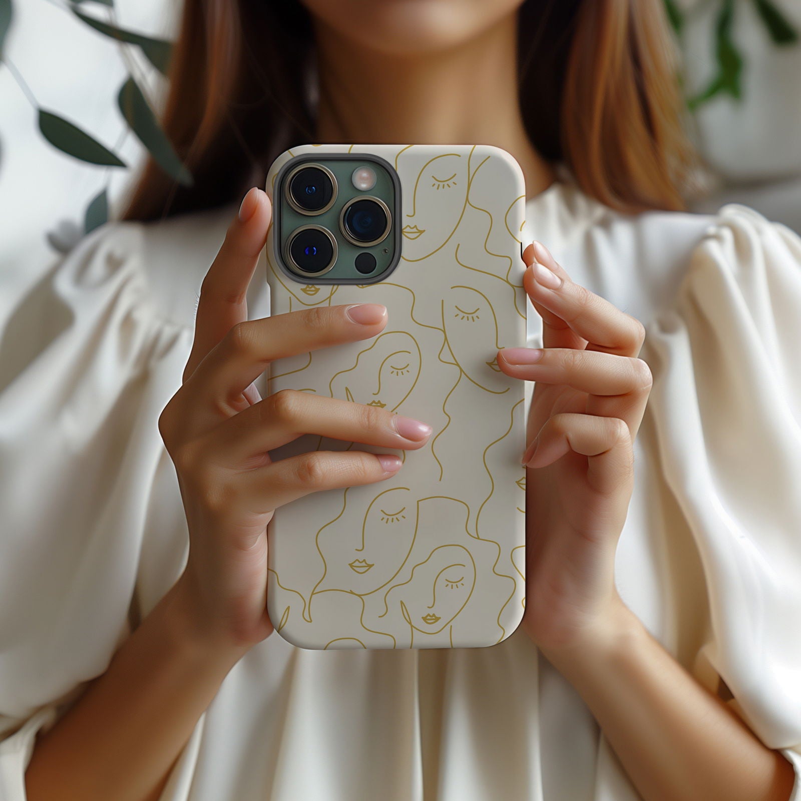 Gold Line Art Face Magsafe iPhone Case - Techy Treasures - Mobile Phone Cases 